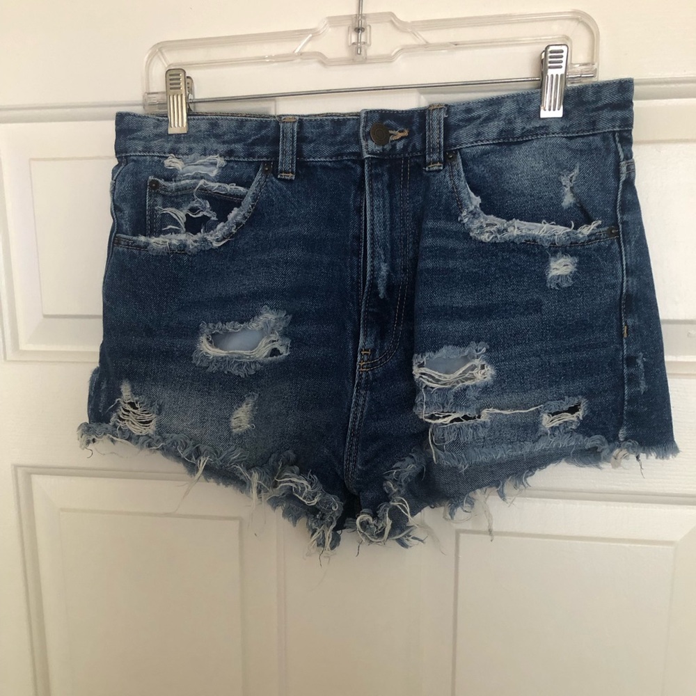 Zara Blue Jean Shorts Distressed Frayed Hem